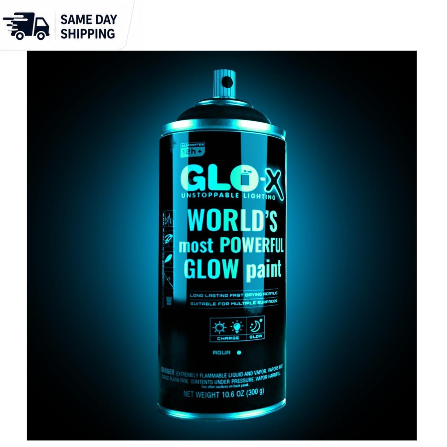 Acrylic Glow-In-The-Dark Spray Paint 10.6 oz – Vibrant Blue for Day and Night