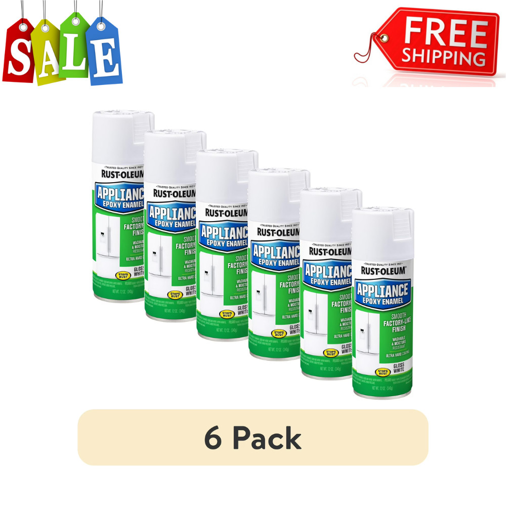 (6 pack) White, Rust-Oleum Specialty Appliance Epoxy Gloss Spray Paint, 12 oz