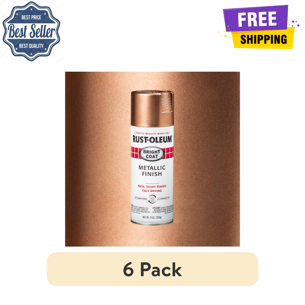 6 Pack Rose Gold, Rust-Oleum Stops Rust Bright Coat Metallic Spray Paint, 11 oz