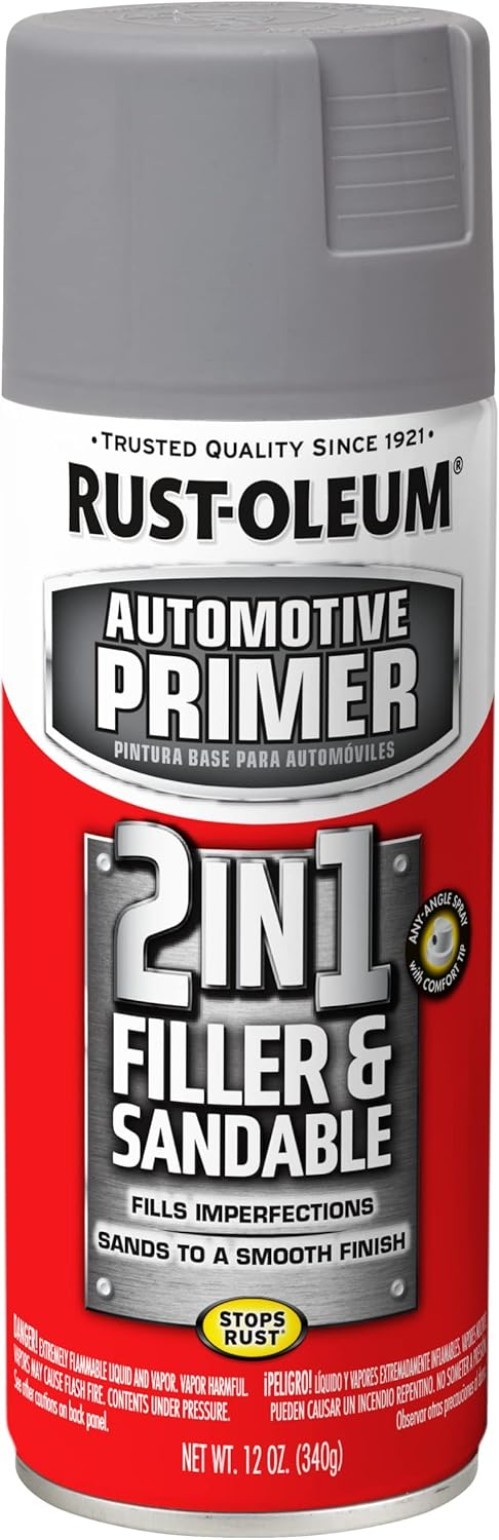 Rust-Resistant 2-in-1 Filler & Sandable Primer Spray, 12 oz – Gray for Auto Use