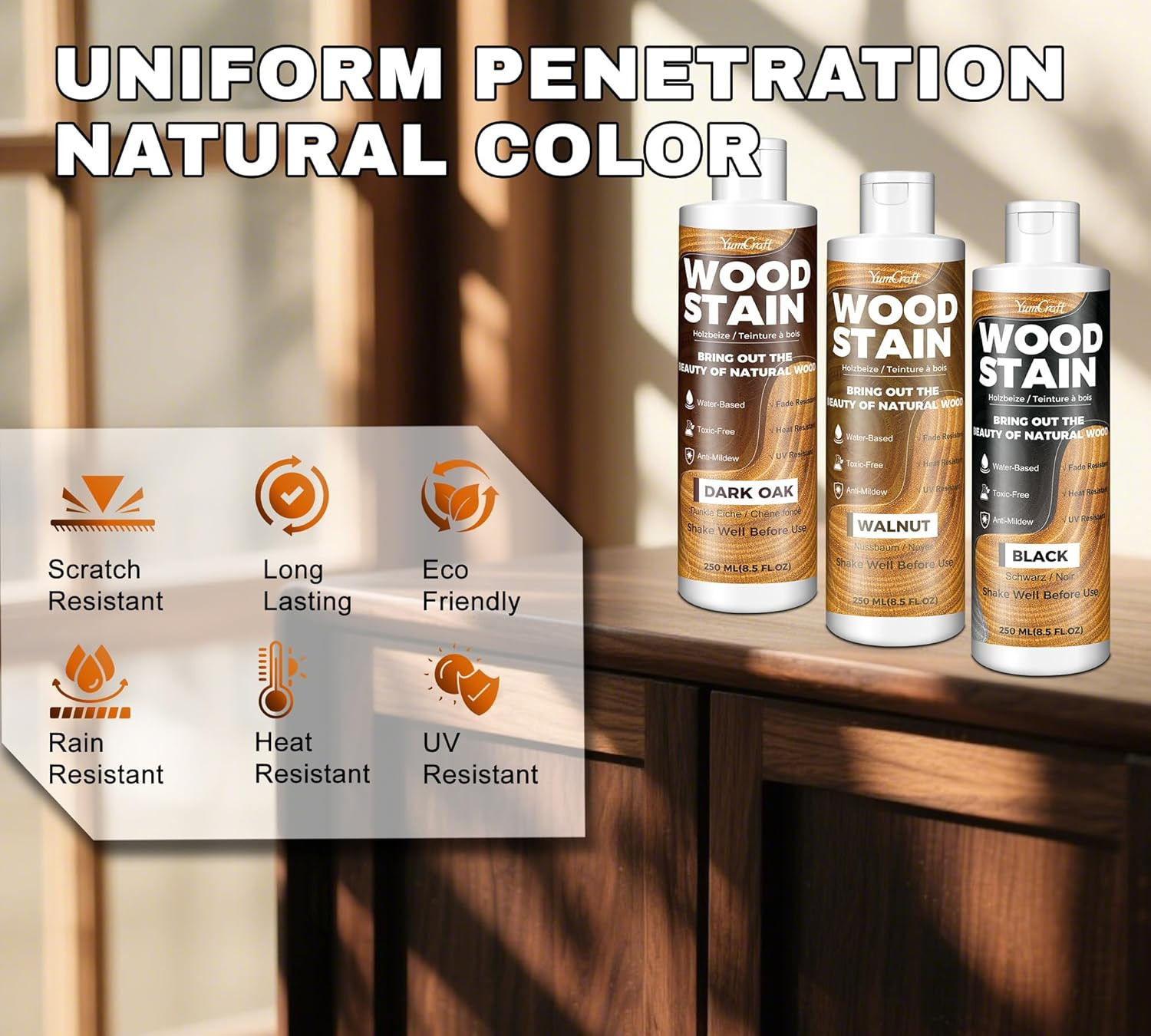 Water Based Wood Stain Teak 8.5Oz/250Ml, Matte Fast Drying Wood Stain, Low Odor