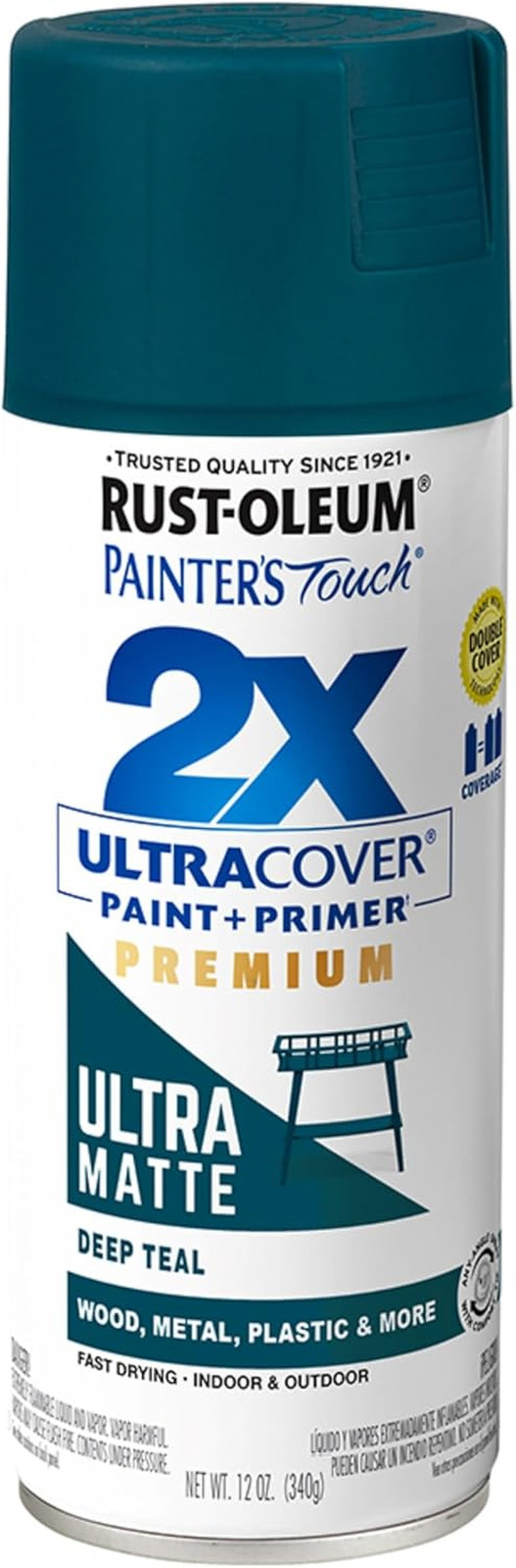 331185 Painter’S Touch 2X Ultra Cover Spray Paint, 12 Oz, Ultra Matte Deep Teal