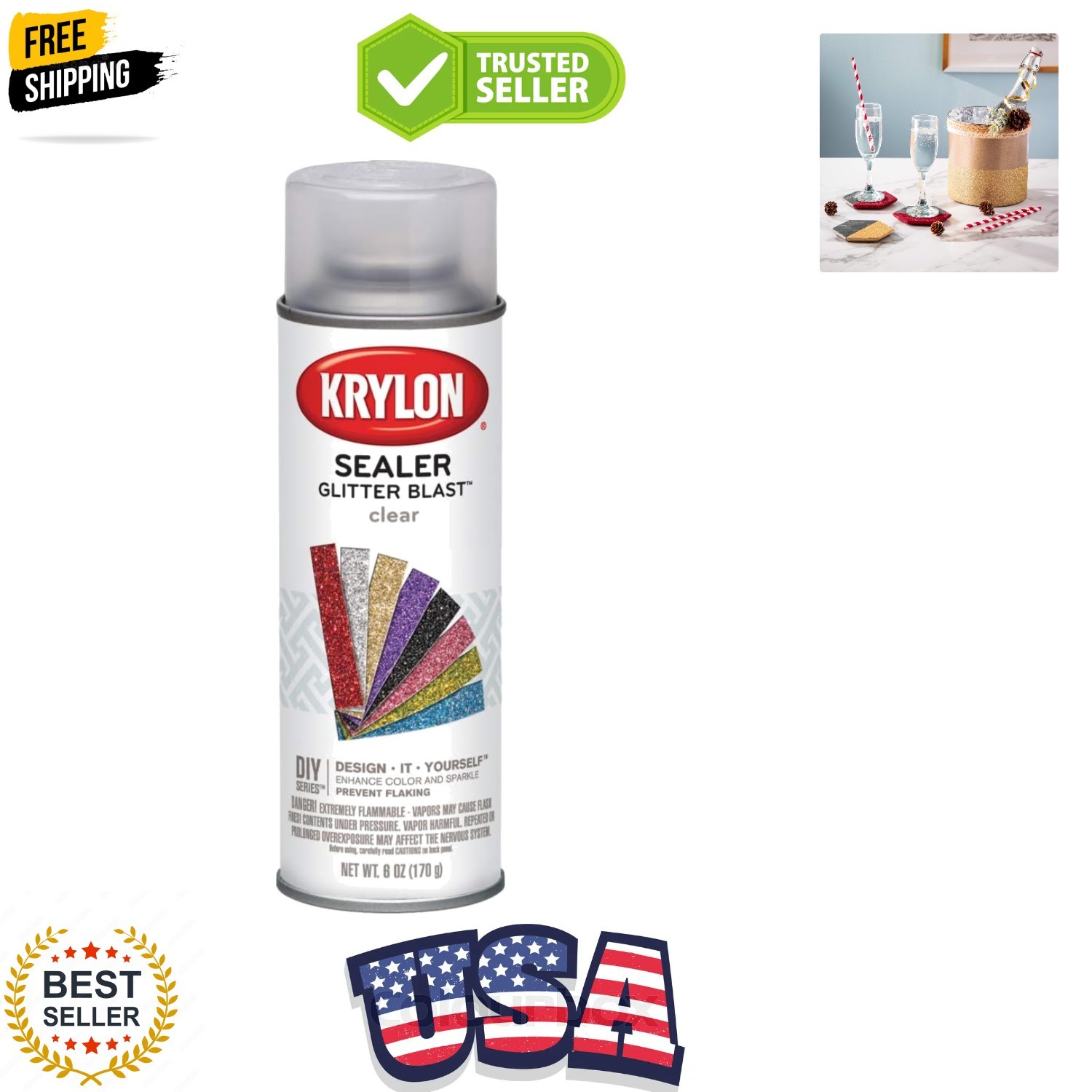 Glitter Blast, Clear Sealer Fast Drying Coat to Increase Durability, 6 oz