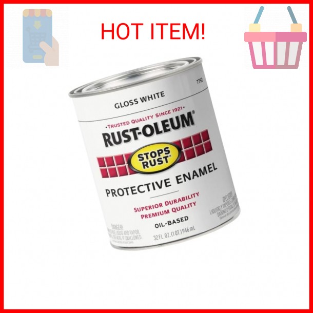 Rust-Oleum 7792502 Stops Rust Brush On Paint, Quart, Gloss White, (Pack of 1)