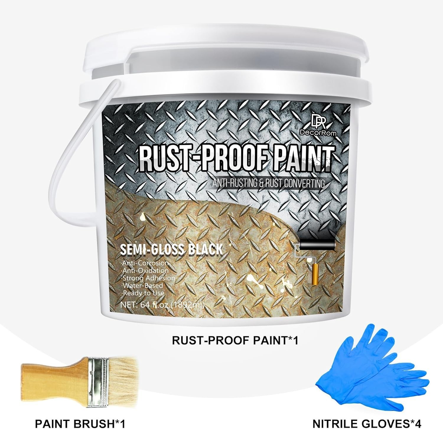 Rust Converter Paint – 64oz Water-Based Rust Reformer & Metal Primer, Semi-Gloss