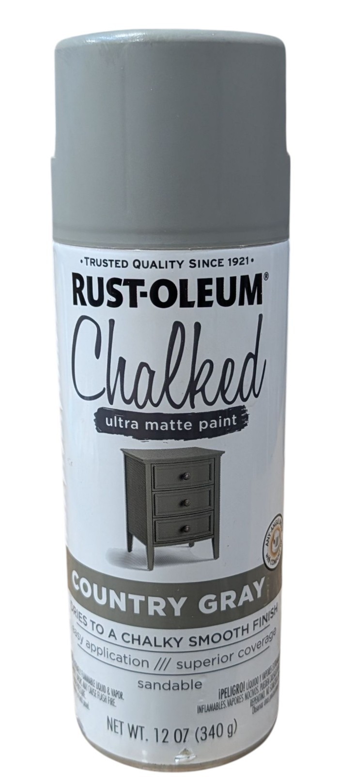 Rust-Oleum Chalked Spray Paint, Ultra Matte, Country Gray – 12 Oz