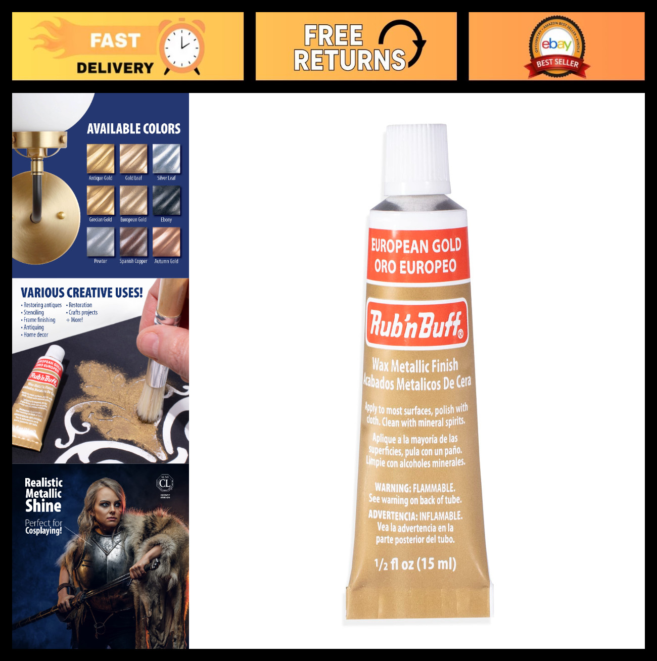 Metallic Gilding Wax – European Gold 15ml Tube for Furniture Finishing & Restora
