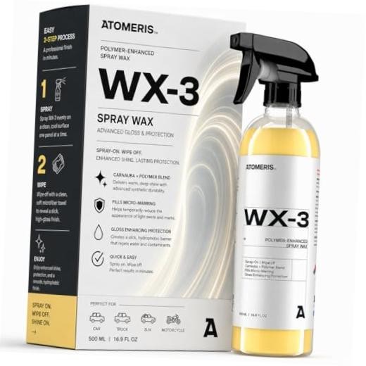 ATOMERIS WX-3 Spray Wax for Cars – 16.9 fl oz – Carnauba Polymer-Enhanced