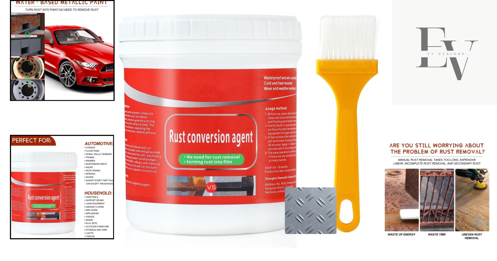 Long-Lasting Waterproof Rust Removal Paint with Brush for Metal Surfaces – Grey