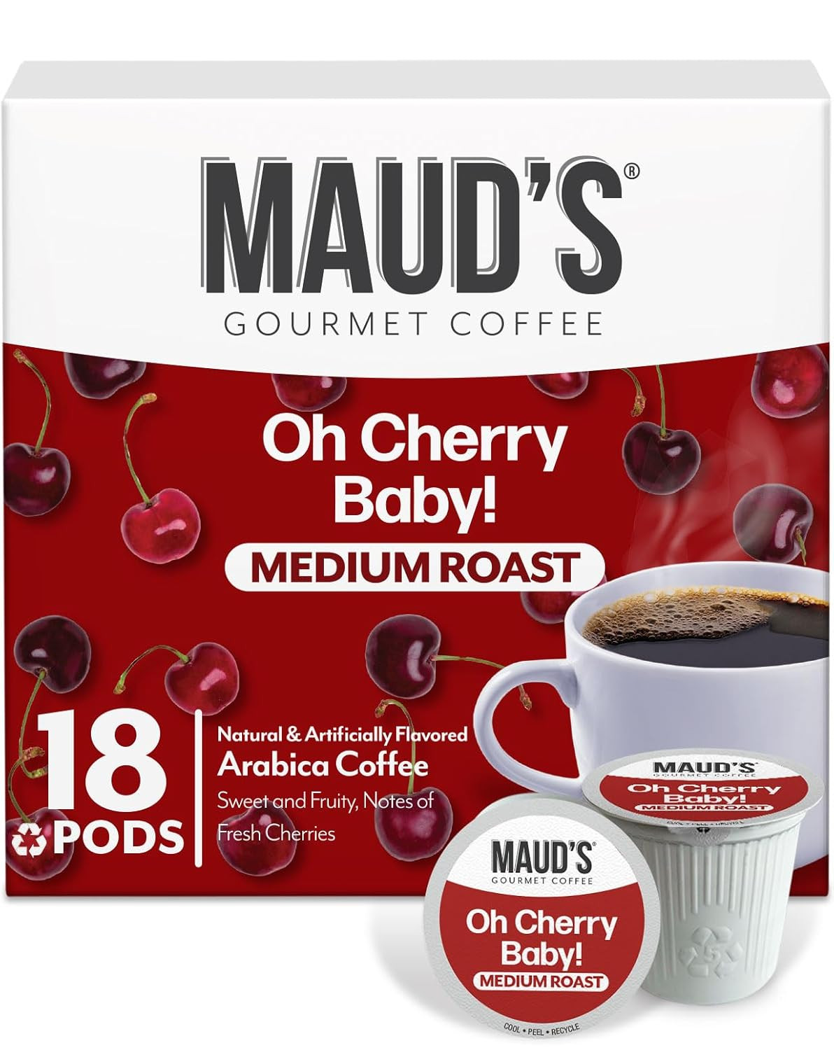 Cherry Flavored Coffee Pods, 18 ct, Medium Roast Flavored Coffee in Recyclable S