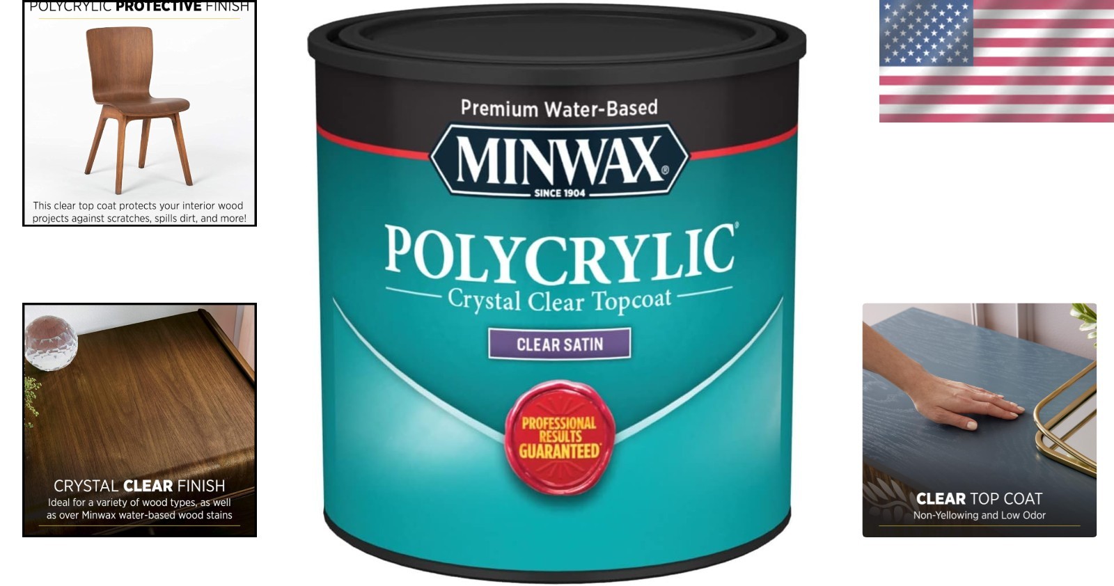 Minwax Polycrylic Protective Wood Finish, Clear Satin, ½ Pint – Fast Drying
