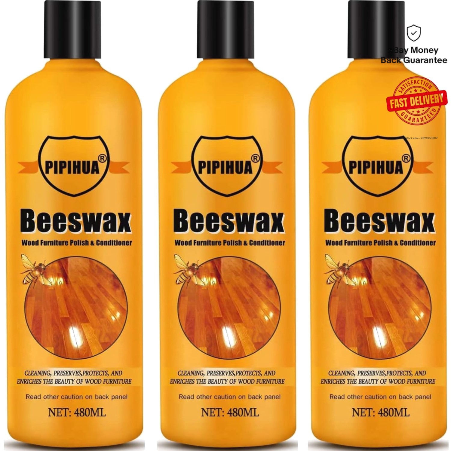 Eco-Friendly Wood Wax & Polish, 48.7 Fl Oz Total – Rich Orange Scent, 3 Pack