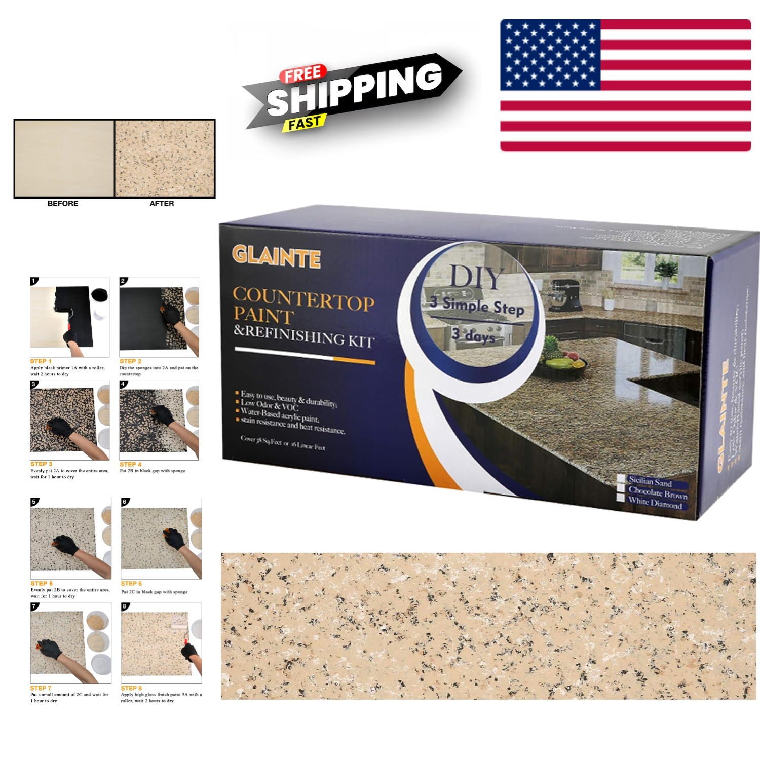Easy to Use Indoor Countertop & Tile Paint Acrylic High-Gloss Waterproof 1 Fl Oz
