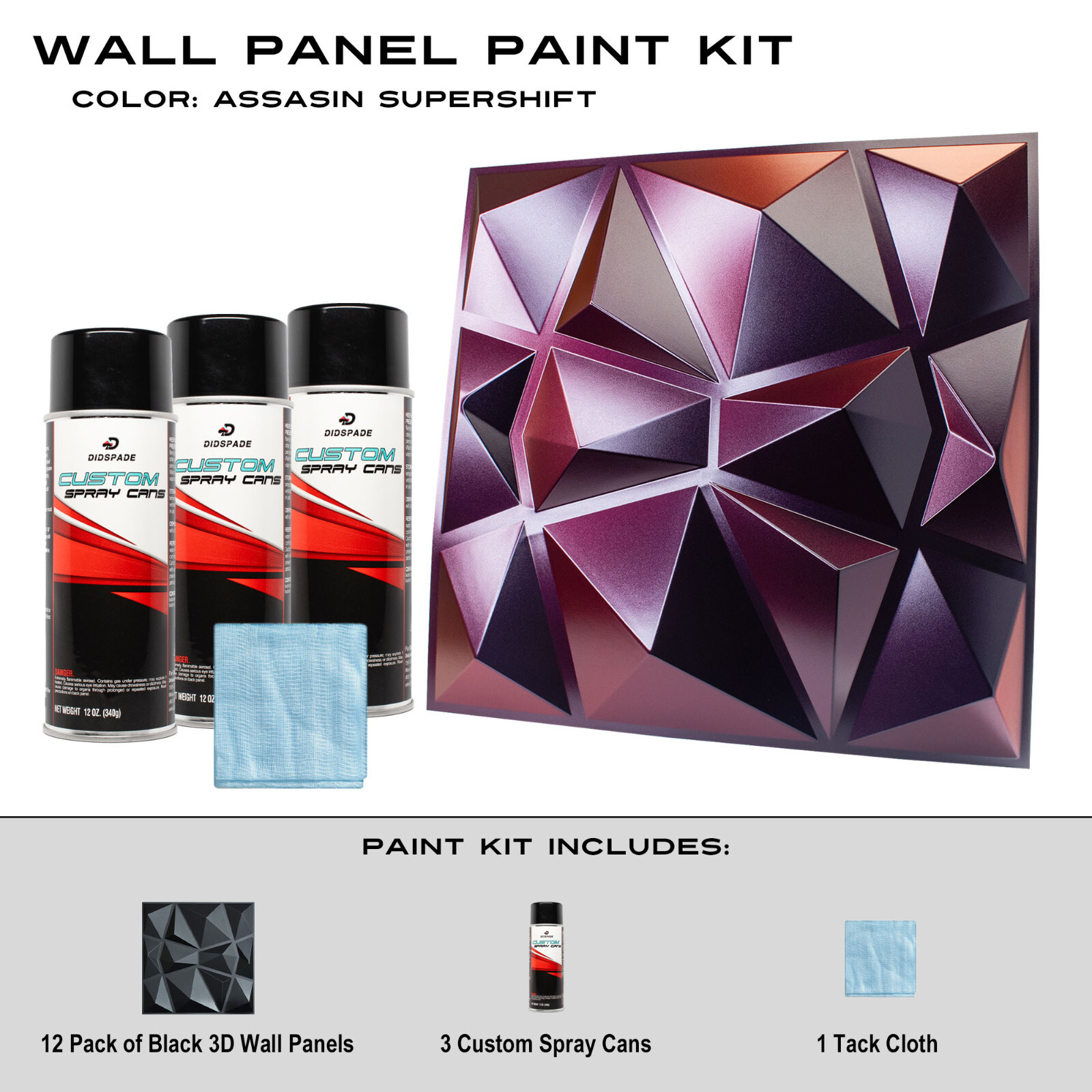 Assasin SuperShift Black Wall Panel Paint Kit Black Red Purple Orange Gold Green