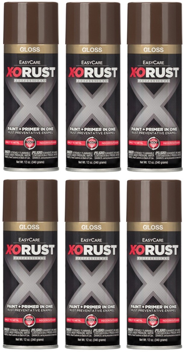X-O Rust XOP120-AER Gloss Seal Brown Anti-Rust Enamel Spray Paint Primer 6 Pack