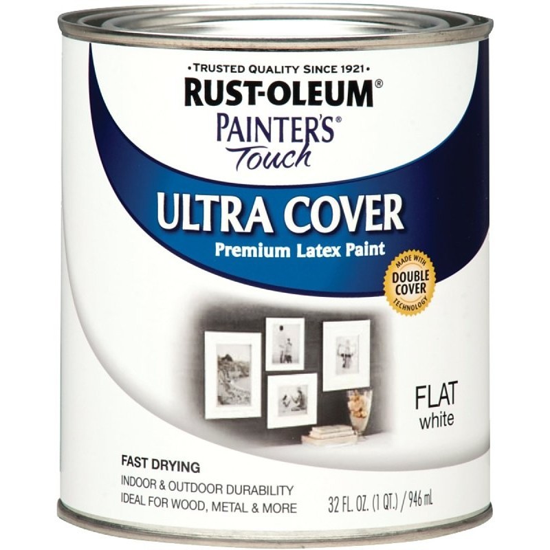 Rust-Oleum 1990502 Enamel Paint, Water, Flat, White, 1 qt, Can, 120 sq-ft Covera