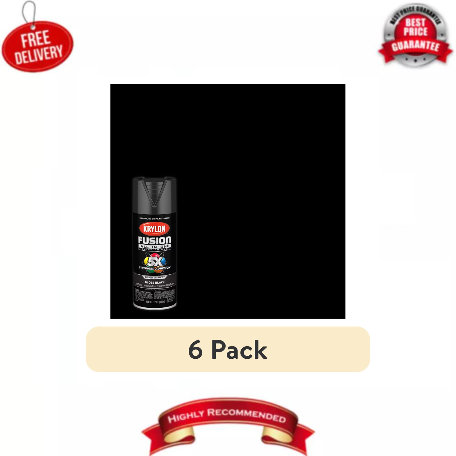 (6 pack) Krylon Fusion All-In-One, Gloss, Black, 12 oz