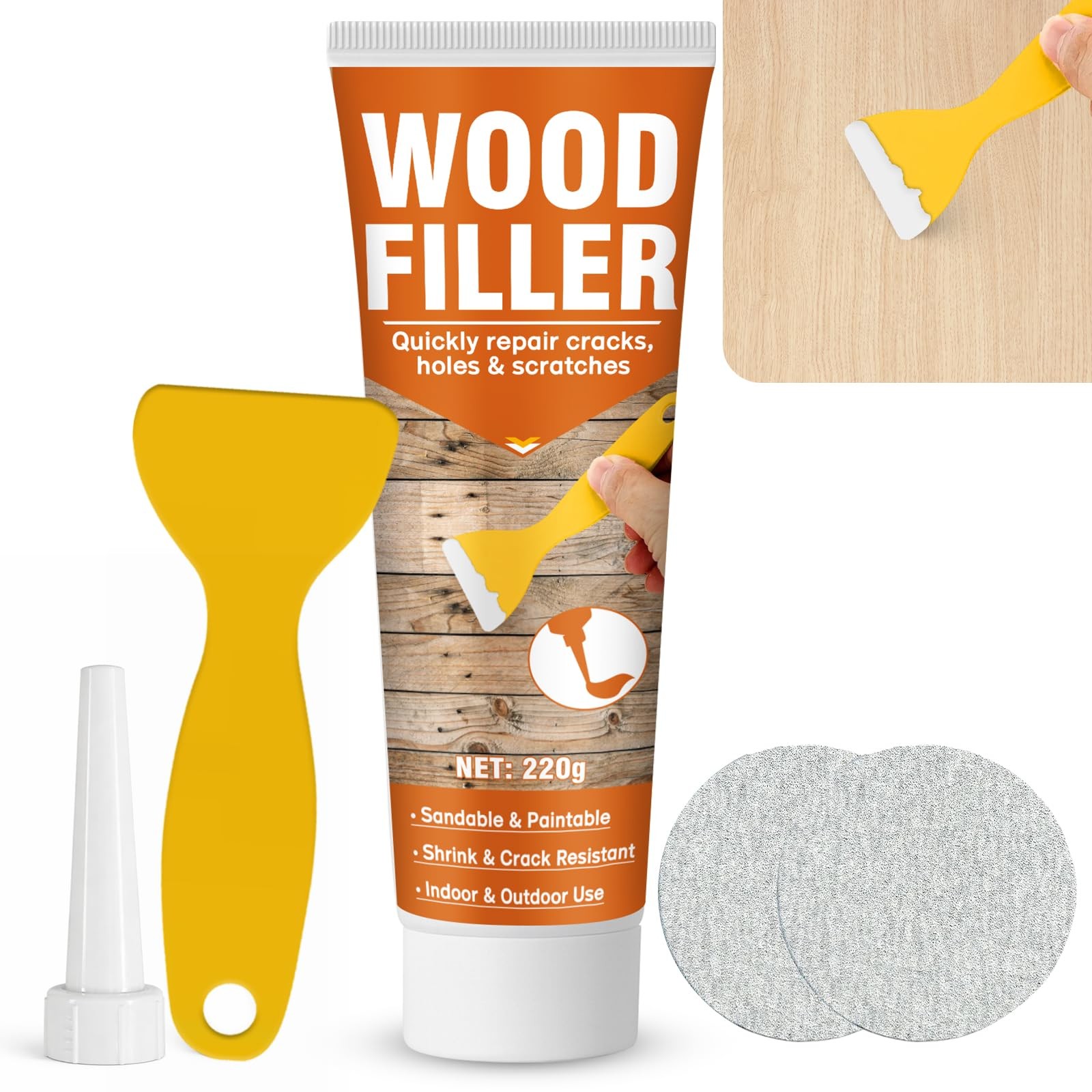 Aarovibe Wood Filler, 7.76 oz Paintable & Sandable Putty –Low White