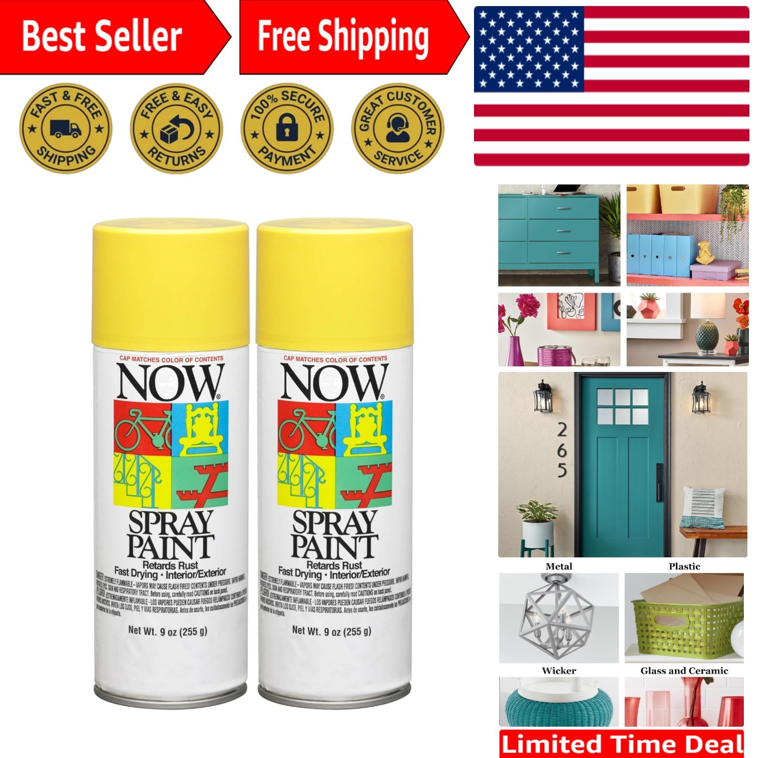 Pack of 2 Krylon 9oz Spray Paint, Glossy Sunshine Yellow – Fade & Rust Resistant