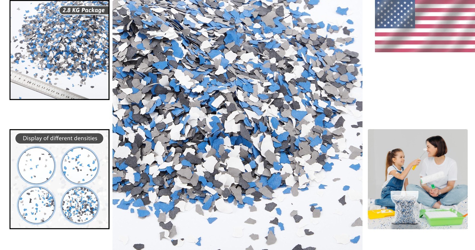 2.8 Kg Decorative Epoxy Flakes – Black, White, Blue & Grey for Stylish Floors