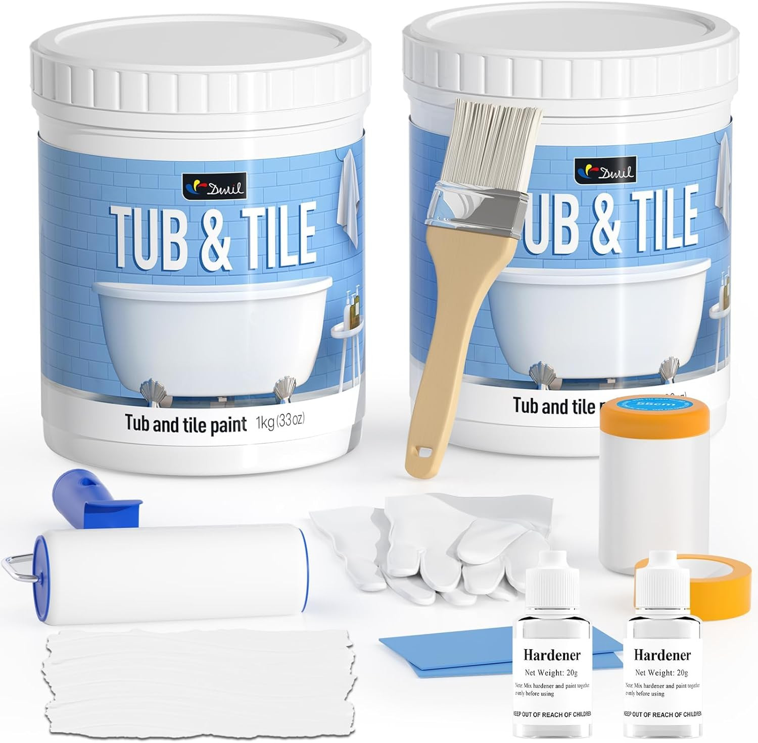 Tub & Tile Refinishing Kit – White Water-Based Paint, Easy to Use, 2 Pack