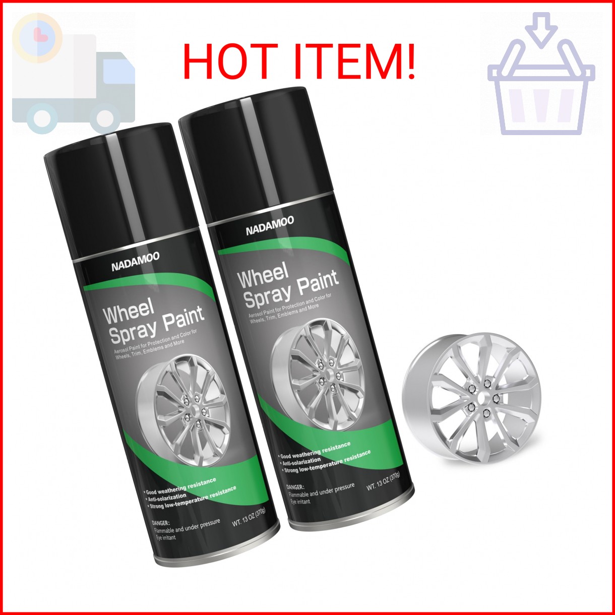 NADAMOO Aluminum Wheel Spray Paint, Semi-gloss Aerosol Car Rim Paint for Recolor