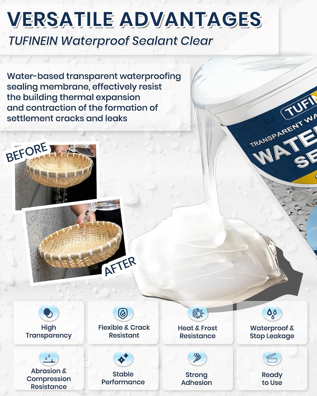 Transparent Waterproof Coating, TUFINEIN 10.6oz Invisible Clear