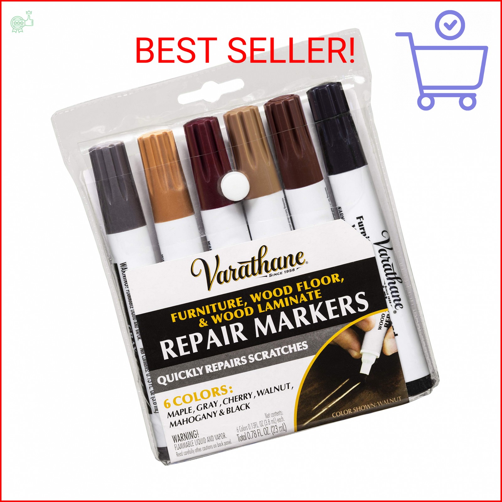 Varathane 347840 Wood Stain Repair Marker Kit, Assorted Warm Tones