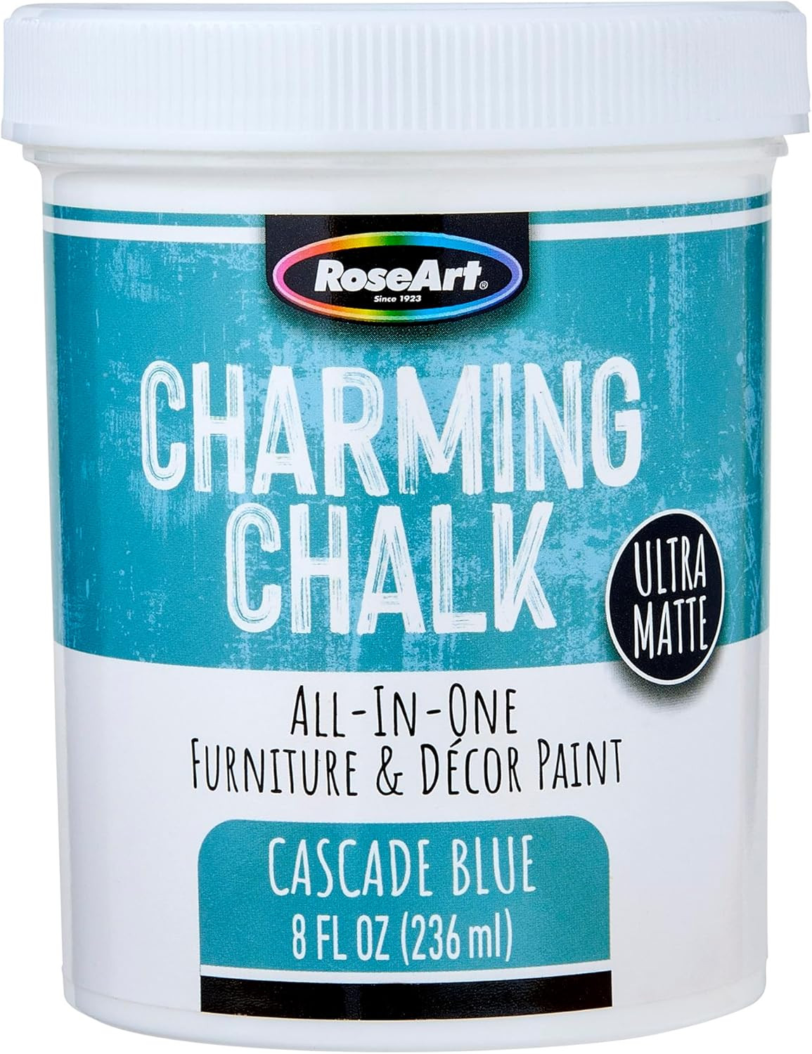Charming Chalk All-In-One Furniture & Décor Paint – 8Oz Cascade Blue, Ultra Matt