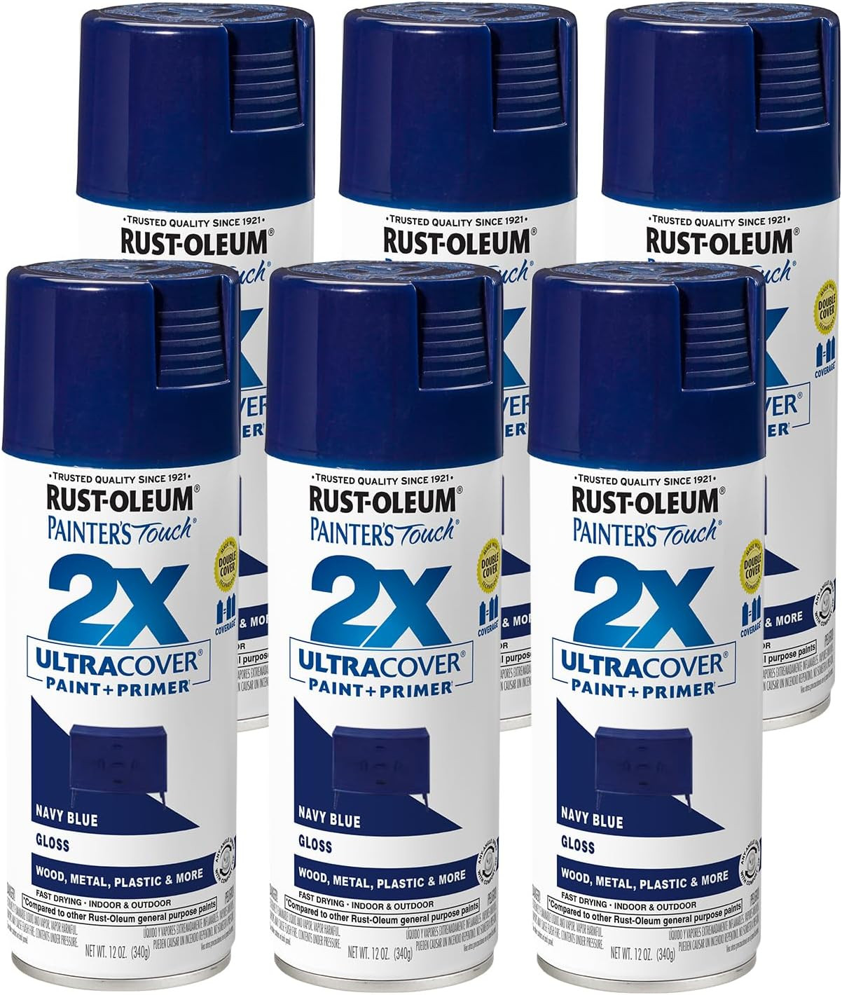 334041-6PK Painter’S Touch 2X Ultra Cover Spray Paint, 12 Oz, Gloss Navy Blue, 6