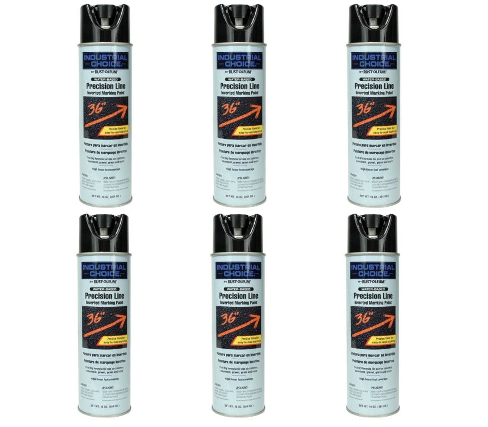 Marking Spray 17 Oz Black, Water-Based, Rust-Oleum 1875838 Precision Line (6-PK)