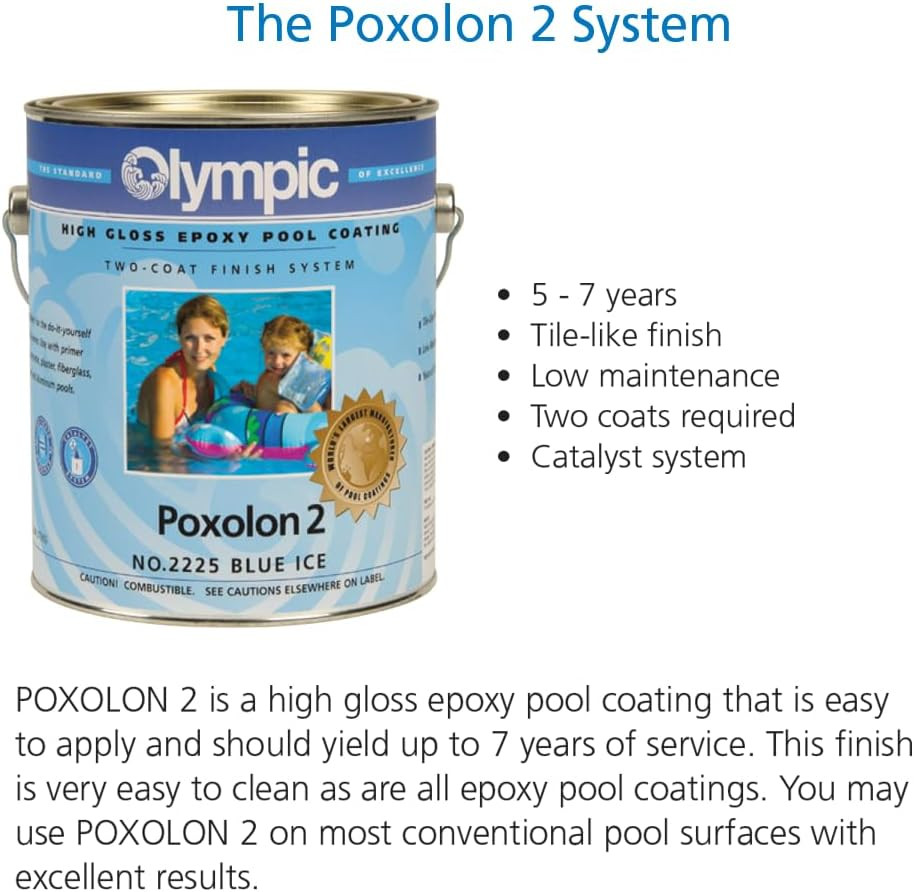 Olympic Poxolon 2 Clear Pool Paint 1 Gallon 2-Part Epoxy High-Gloss Finish