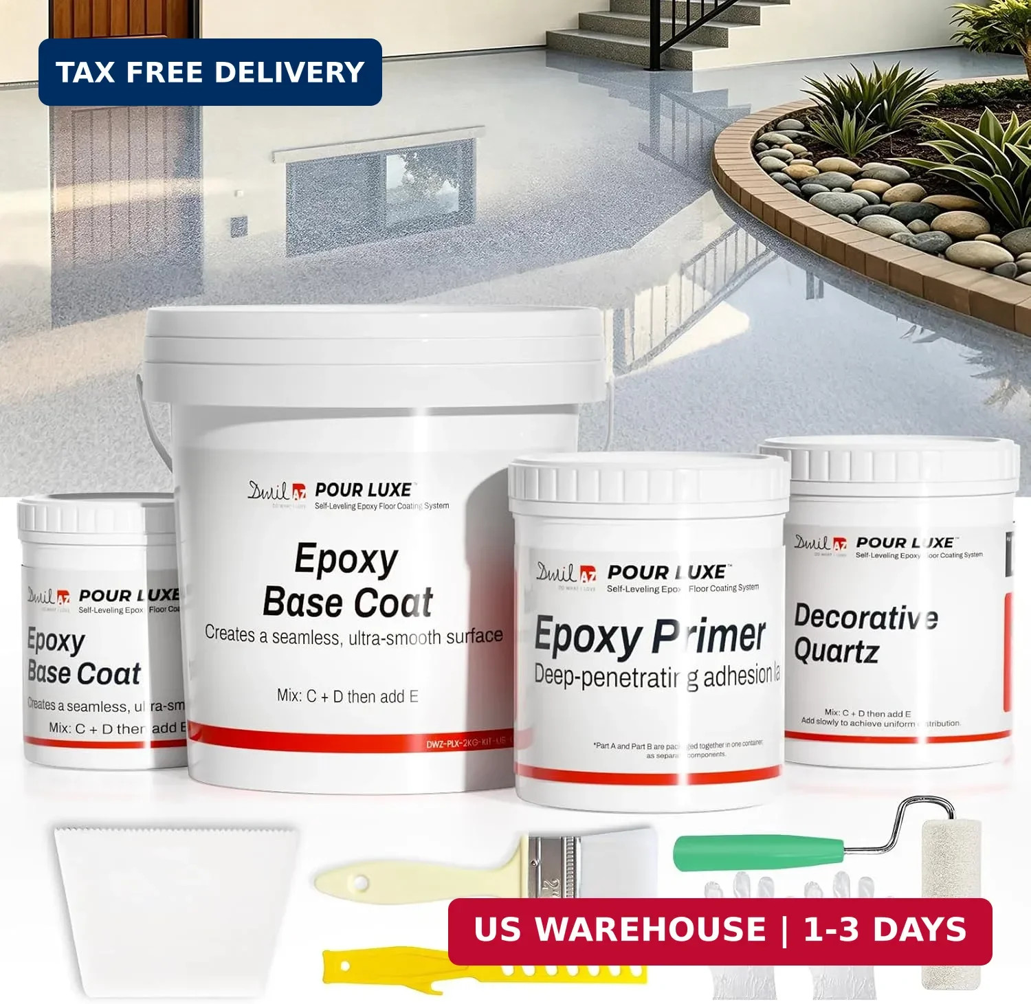 DWIL Epoxy Floor Paint with Colored Sand- Garage Floor Kit, Non-Slip Marble Fini