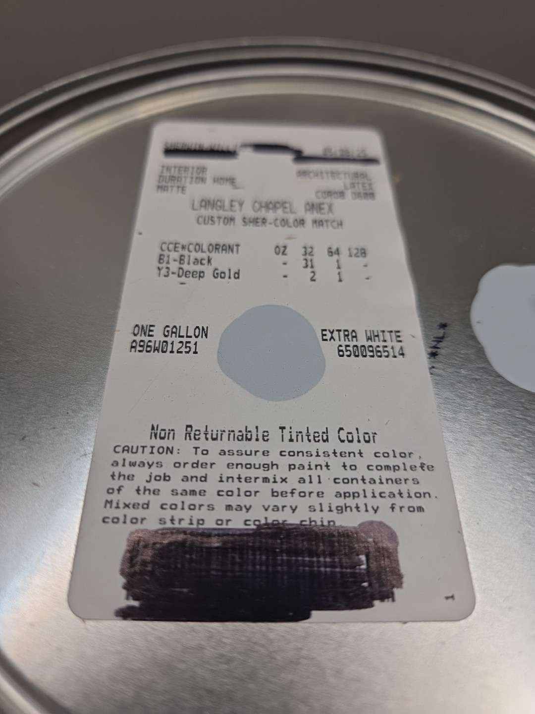 1 Gallon Sherwin Williams Duration Interior Matte Color 7663 Monorail Silver