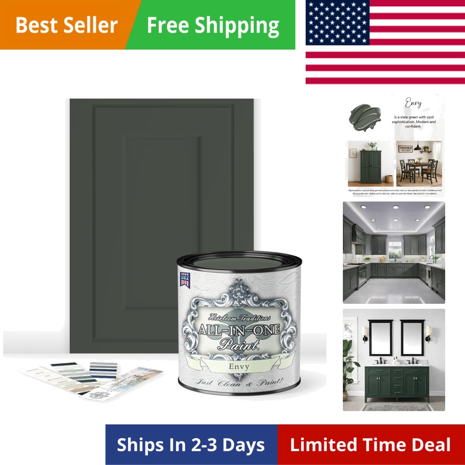 ALL-IN-ONE Paint by Heirloom Traditions, Envy Slate Green, Quart – Durable ca…