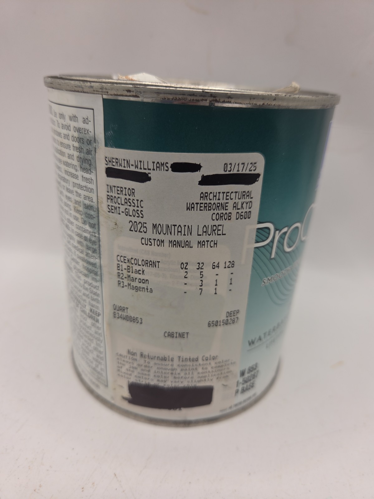 1 Qt Sherwin Williams Proclassic Interior Semi-Gloss Color 2025 Mountain Laurel