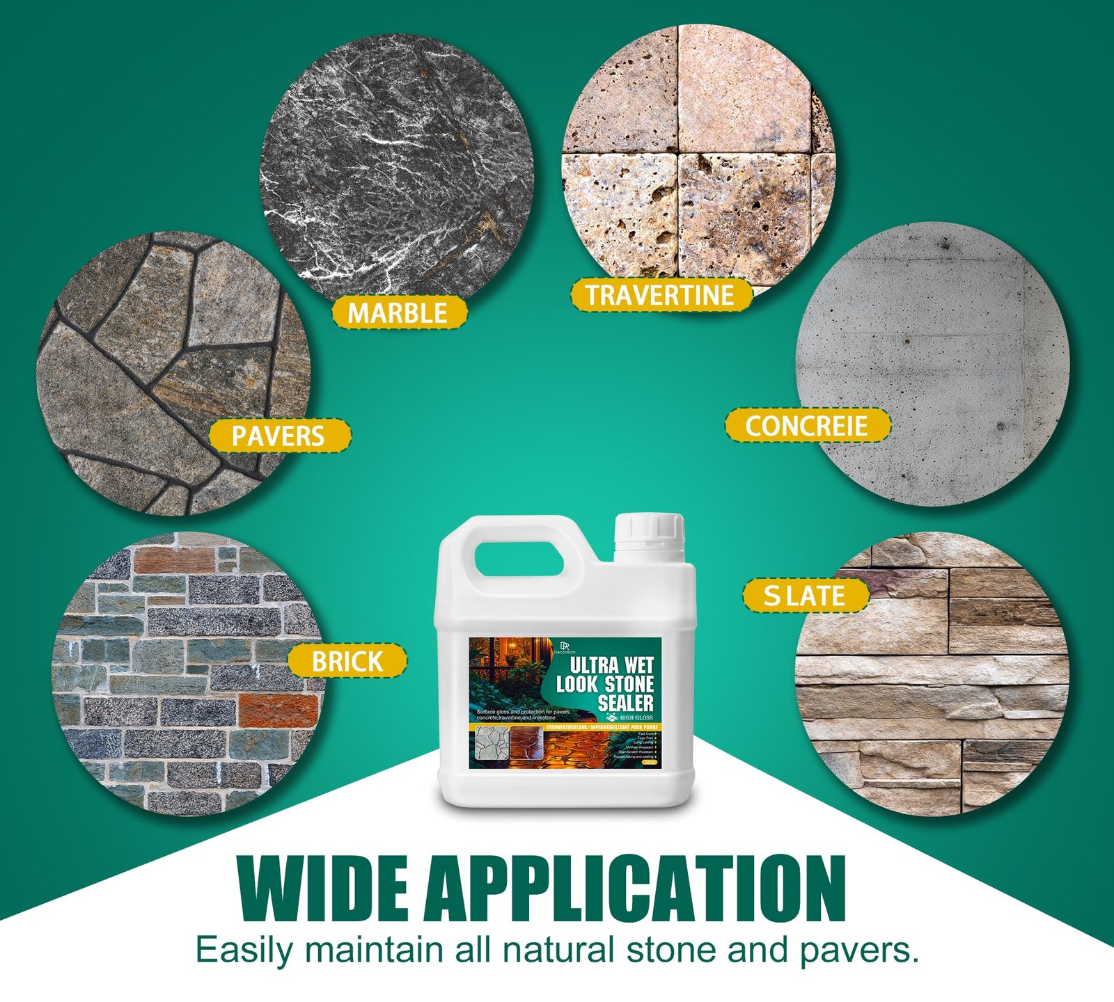 Wet Look Stone Sealer – 0.5 Gallon Concrete & Paver 64oz, Transparent