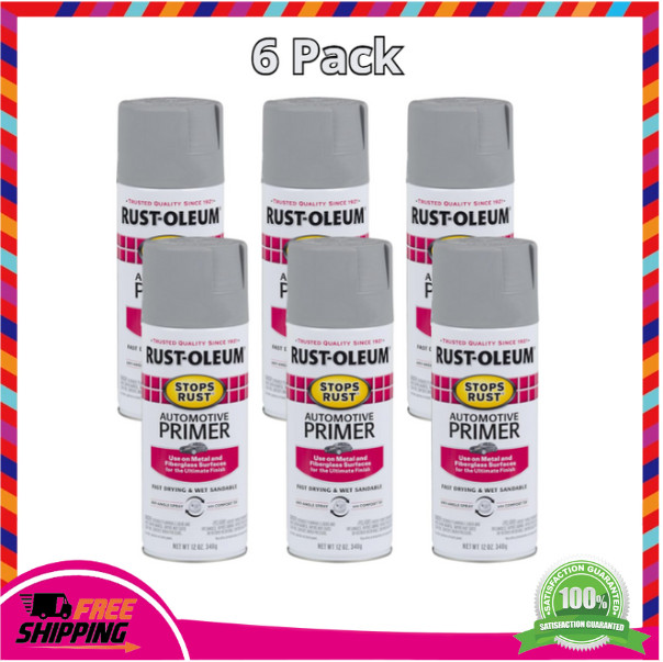 2081830-6PK Stops Rust Automotive Primer Spray, 12 oz, Flat Light Gray, 6 Pack