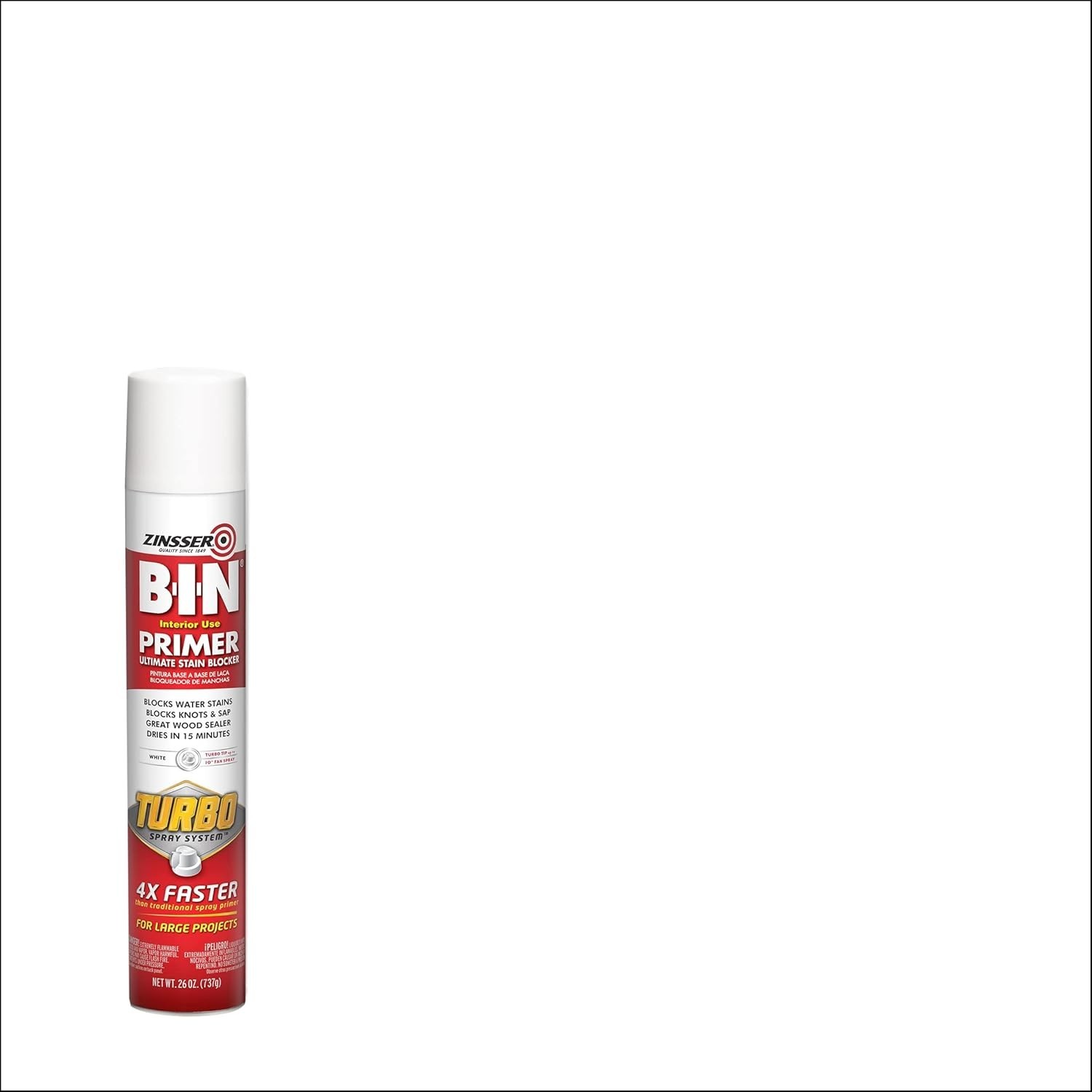 Spray Primer 26oz White Flat Odor Stain Blocker Fast Dry Indoor Outdoor