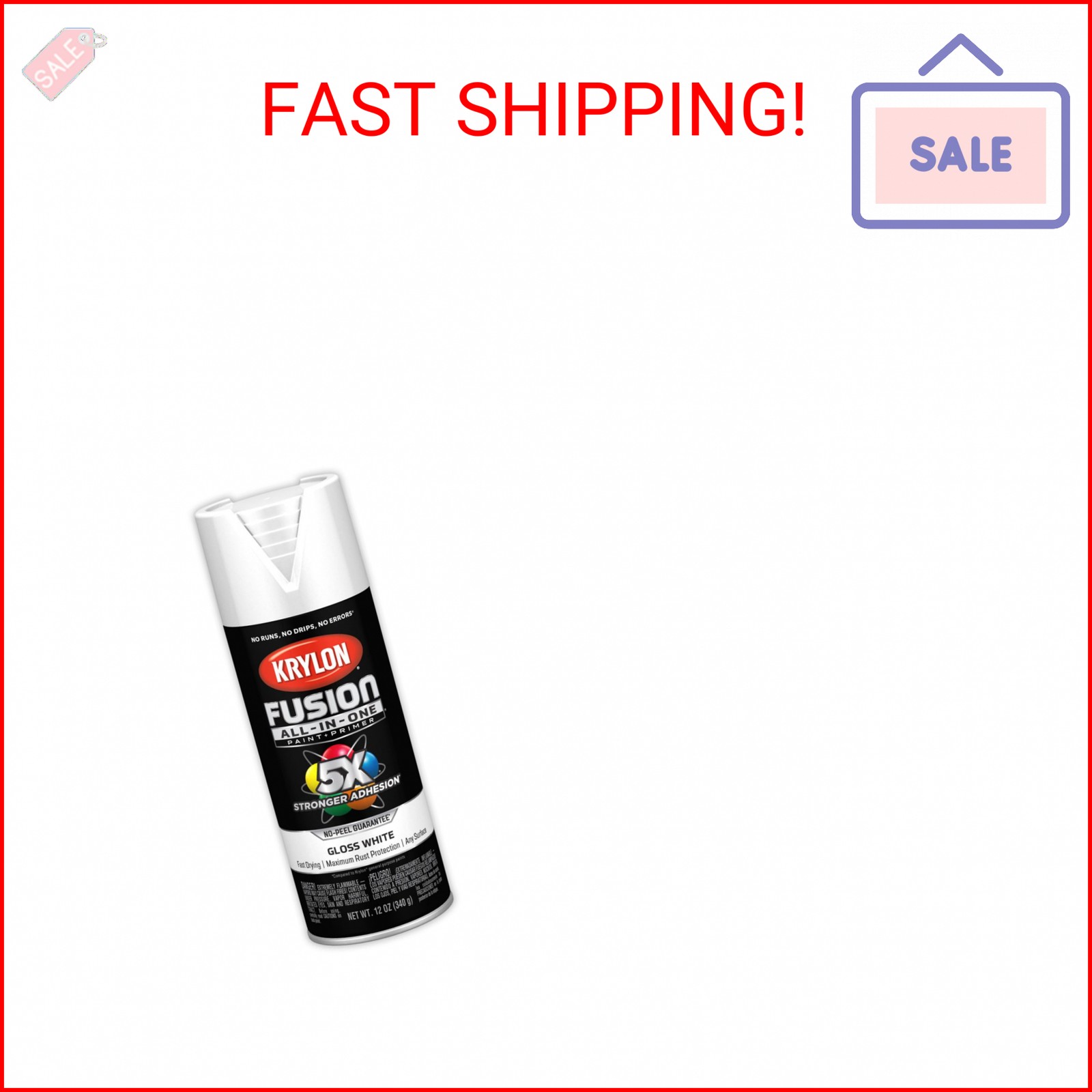 Krylon Fusion All-In-One Adhesive Spray Paint for Indoor/Outdoor Use, 12 oz, Whi