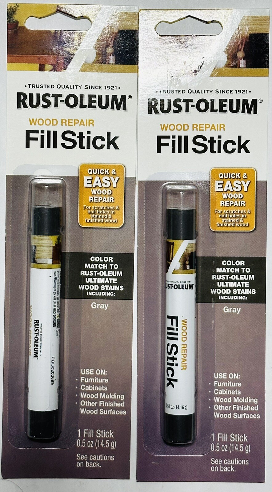 Lot of 2 Rust-Oleum Wood Repair Fill Stick Gray