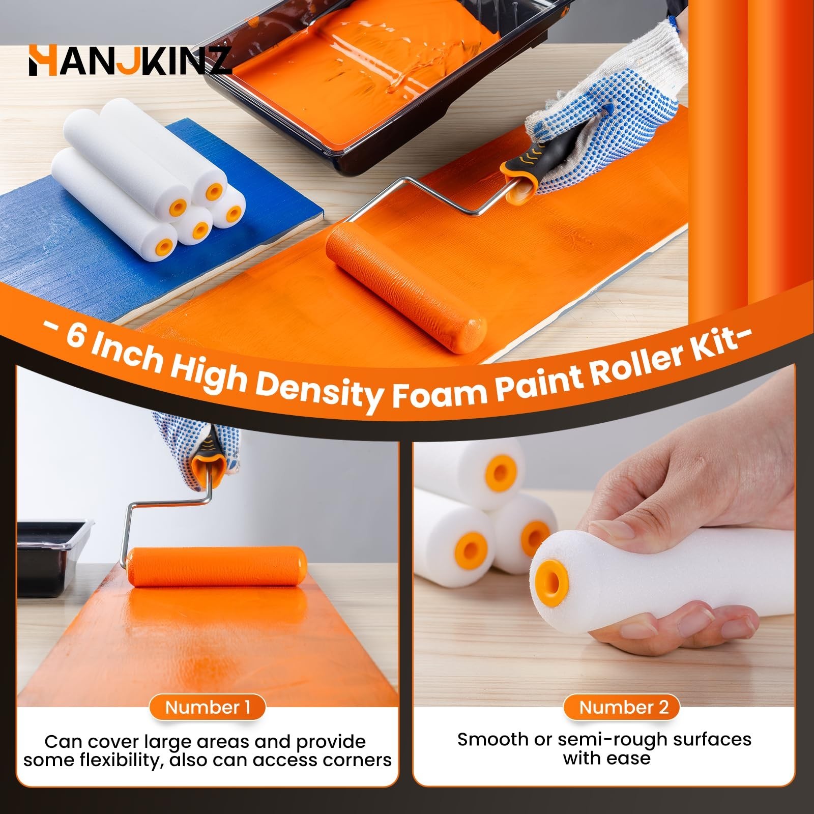 12 Pcs 6 Inch Paint Roller Kit with High-Density Foam Paint Roller, Paint Tra…