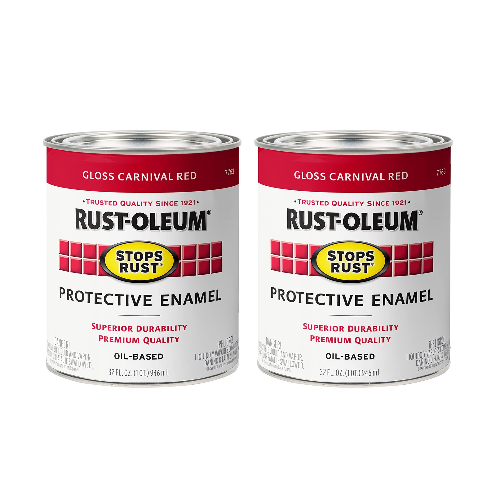 Rust-Oleum 7763502-2PK Stops Rust Brush On Paint, Quart, Gloss Carnival Red, …
