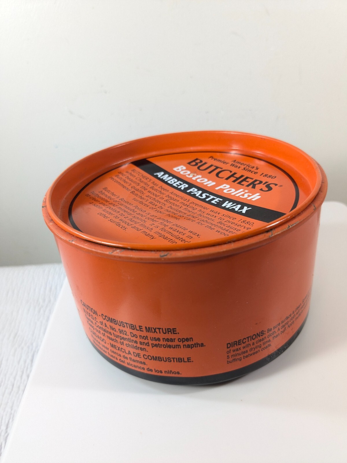 Vintage Butcher’s Wax Boston Polish Amber Paste Wax 16 oz Tin READ