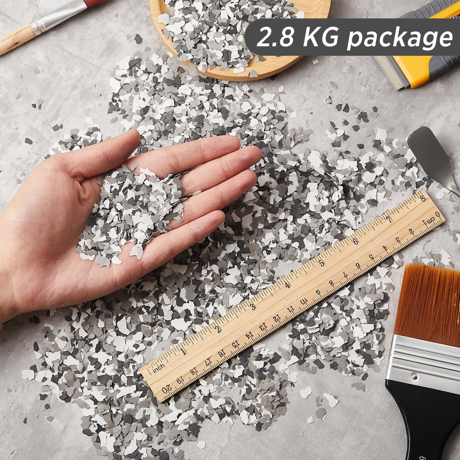 Epoxy Floor Flake 6.17 lb – Black White Grey 2-4 mm Decorative Color Chips for G