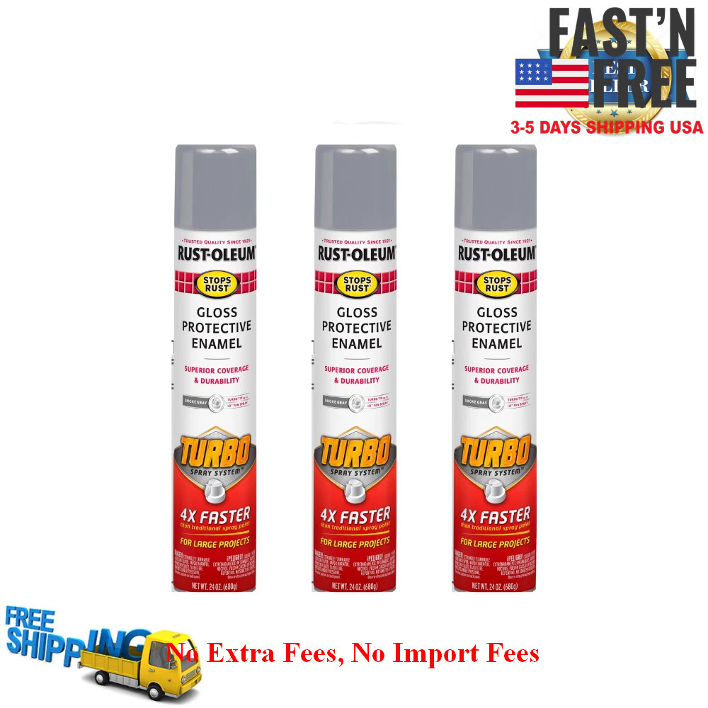 Rust-Oleum Stops Rust Turbo Spray Paint Gloss Smoke Gray 24 oz Protective 3 Pack