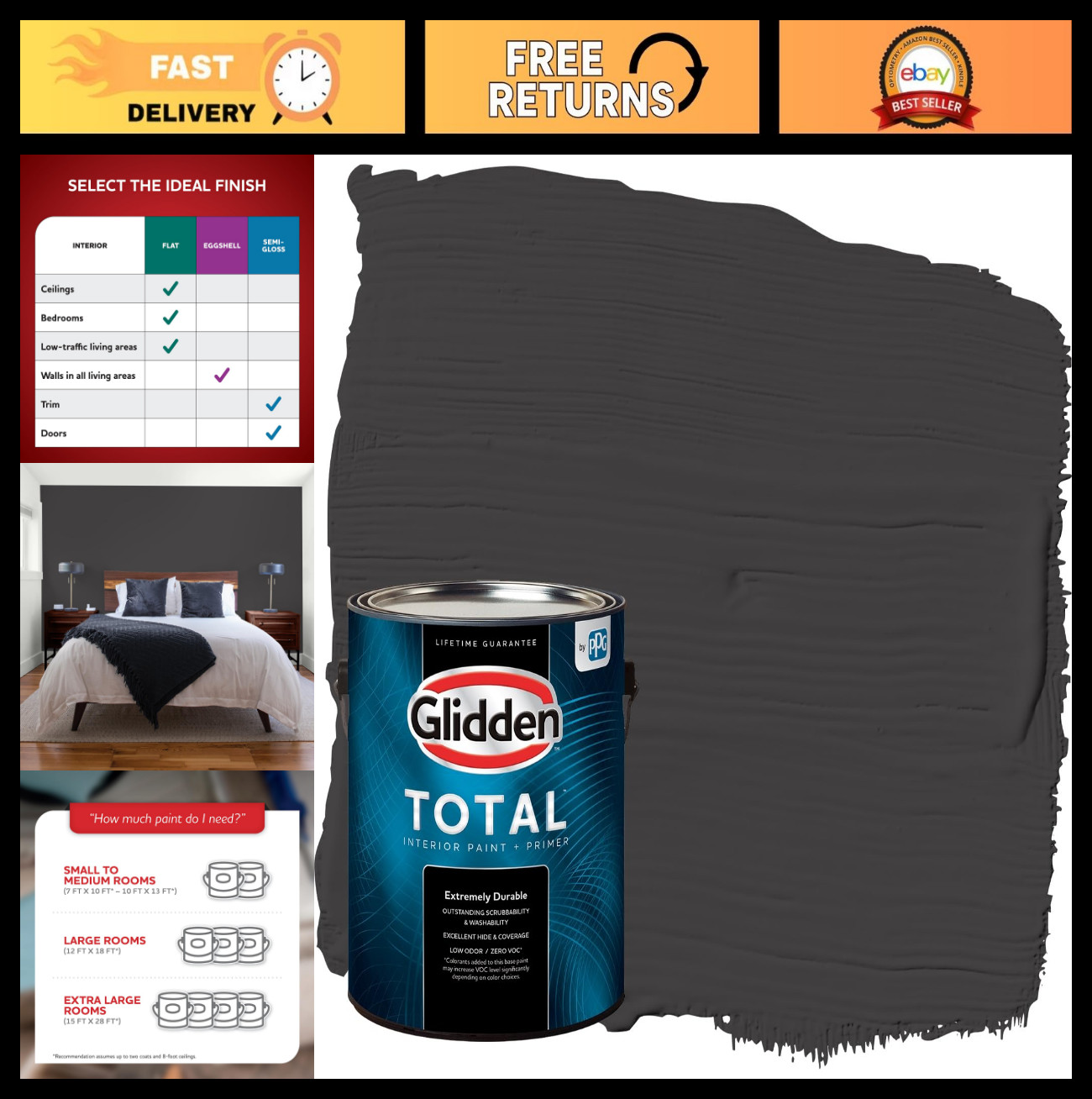 All-in-One Interior Wall Paint & Primer, Black Magic, Flat Finish, 1 Gallon
