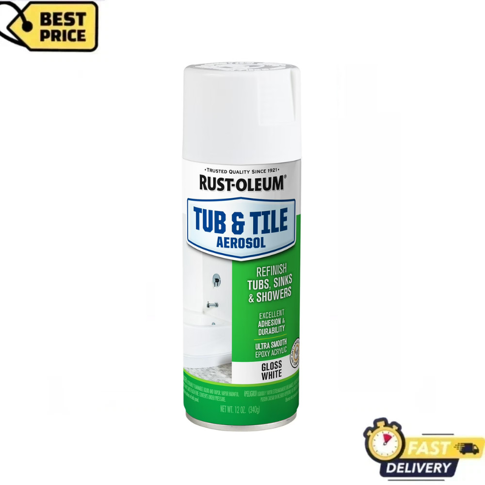 Rust-Oleum Tub & Tile Refinishing Spray Paint, White, Bathtub Sink Repair, 12 oz