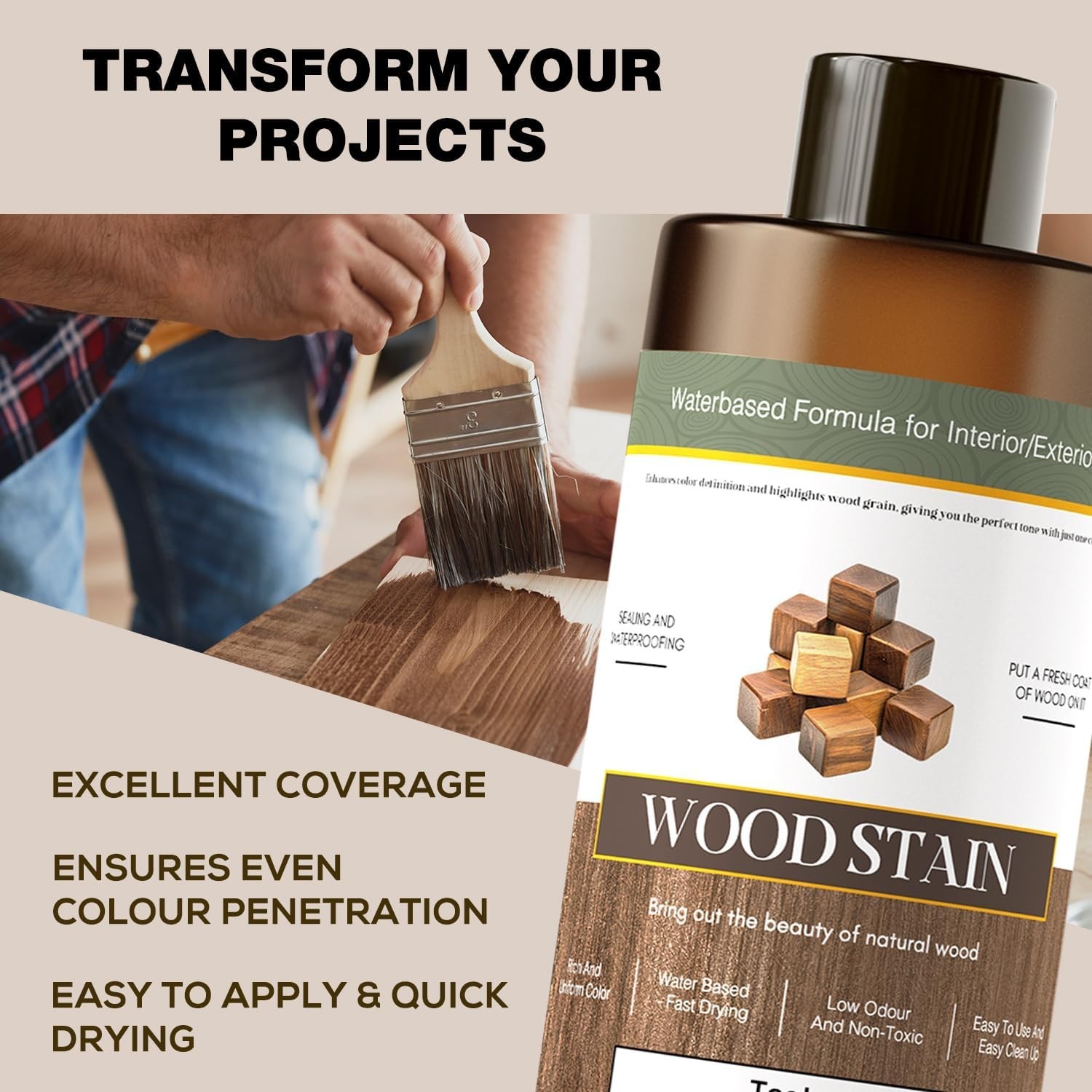 Natural Oak Water-Based Wood Stain – Fast Drying, Low Odor Protection – 6.7oz