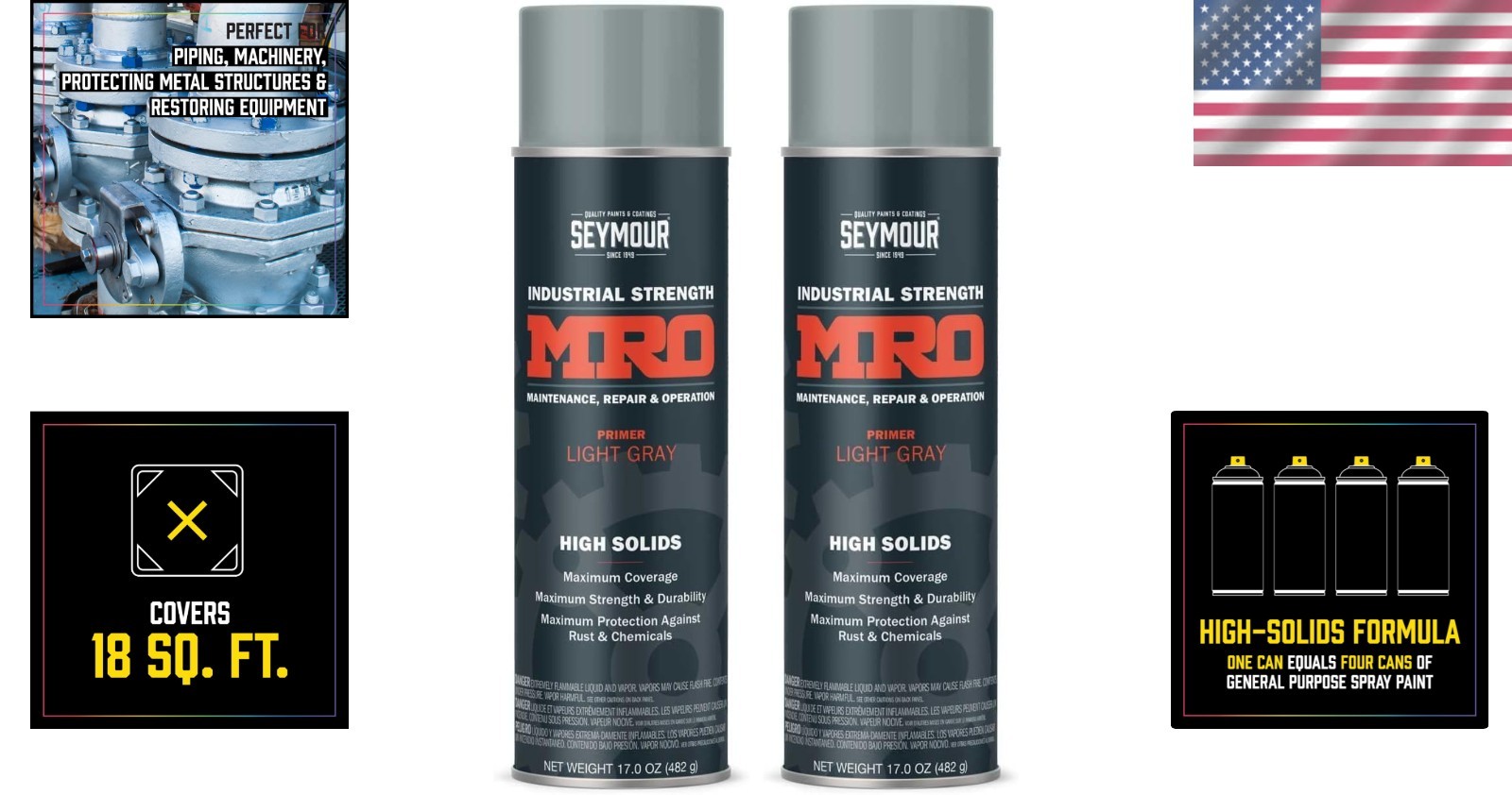 Gloss Finish Light Gray Primer, High Solids Spray Paint – Durable 2 Pack, 34 Oz